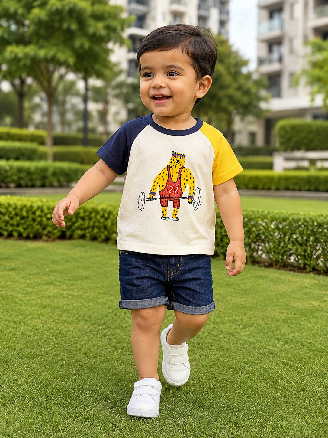 AMIONE Unisex Baby Boys & Girls Toddler Tshirt – Pure Cotton Round Neck Weightlifting Leopard Summer Soft Breathable & Comfortable Casual Wear Top