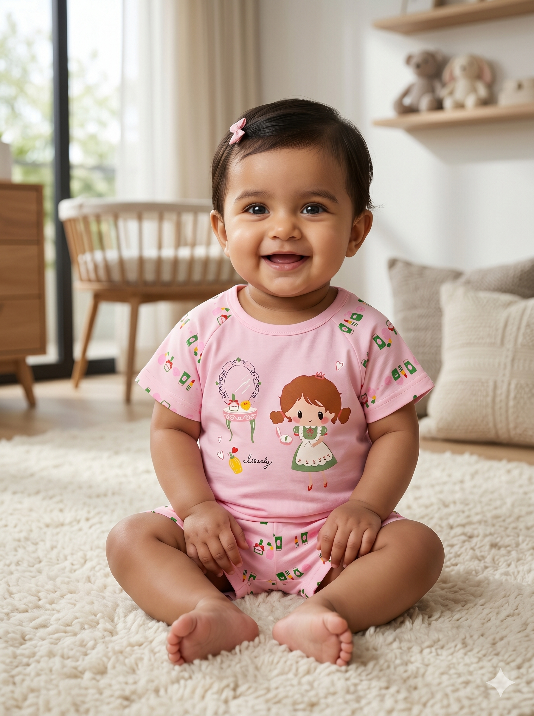 AMIONE Casual Cotton Summer Regular Fit Girl Dressup tshirt Top and Shorts Kids Clothing Set Dress Nightsuit for Baby Girls