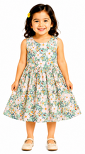 AMIONE Cotton Elegant Fancy Yellow Flowers Green Printed Design Summer Party Dress Frock for Baby Girls