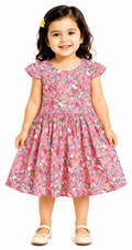 AMIONE Cotton Elegant Fancy Hello Kitty Flowers Printed Design Summer Party Dress Frock for Baby Girls