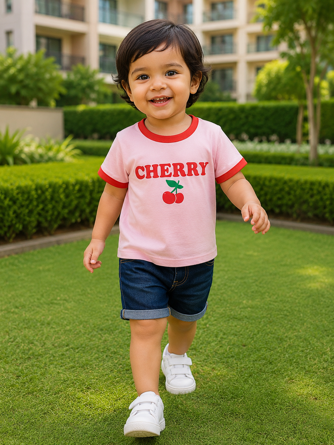 AMIONE Baby Girls Toddler Tshirt – Pure Cotton Round Neck Sweet Cherry Summer Soft Breathable & Comfortable Casual Wear Top