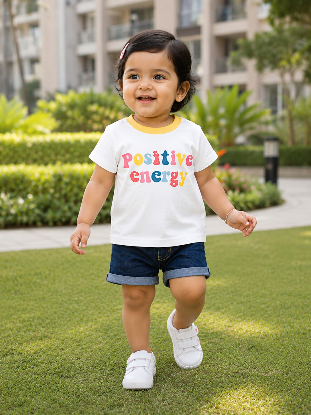 AMIONE Baby Girls Toddler Tshirt – Pure Cotton Round Neck Positive Energy Summer Soft Breathable & Comfortable Casual Wear Top