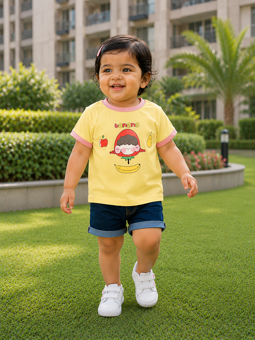 AMIONE Baby Girls Toddler Tshirt – Pure Cotton Round Neck Banana Kid Summer Soft Breathable & Comfortable Casual Wear Top