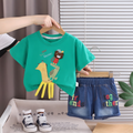 AMIONE Cotton Cartoon Animal Green Giraffe Legs Short Sleeve Tshirt and Shorts Clothing Coord Set for Baby Boys & Girls