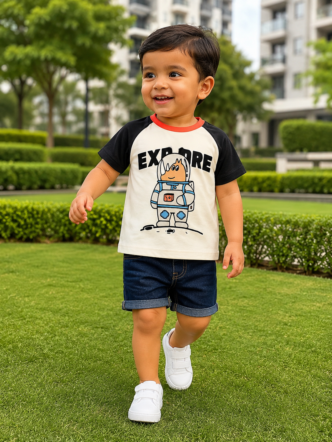 AMIONE Unisex Baby Boys & Girls Toddler Tshirt – Pure Cotton Round Neck Astronaut Character Summer Soft Breathable & Comfortable Casual Wear Top