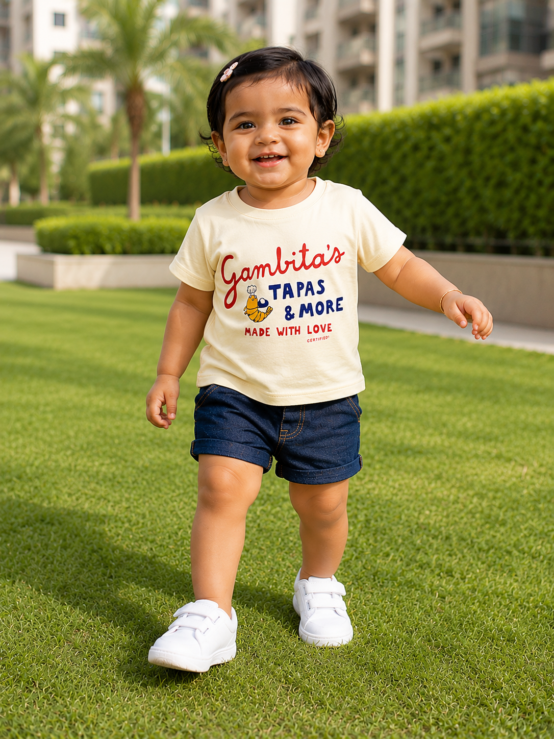 AMIONE Baby Girls Toddler Tshirt – Pure Cotton Round Neck Gambita's Tapas & More Summer Soft Breathable & Comfortable Casual Wear Top