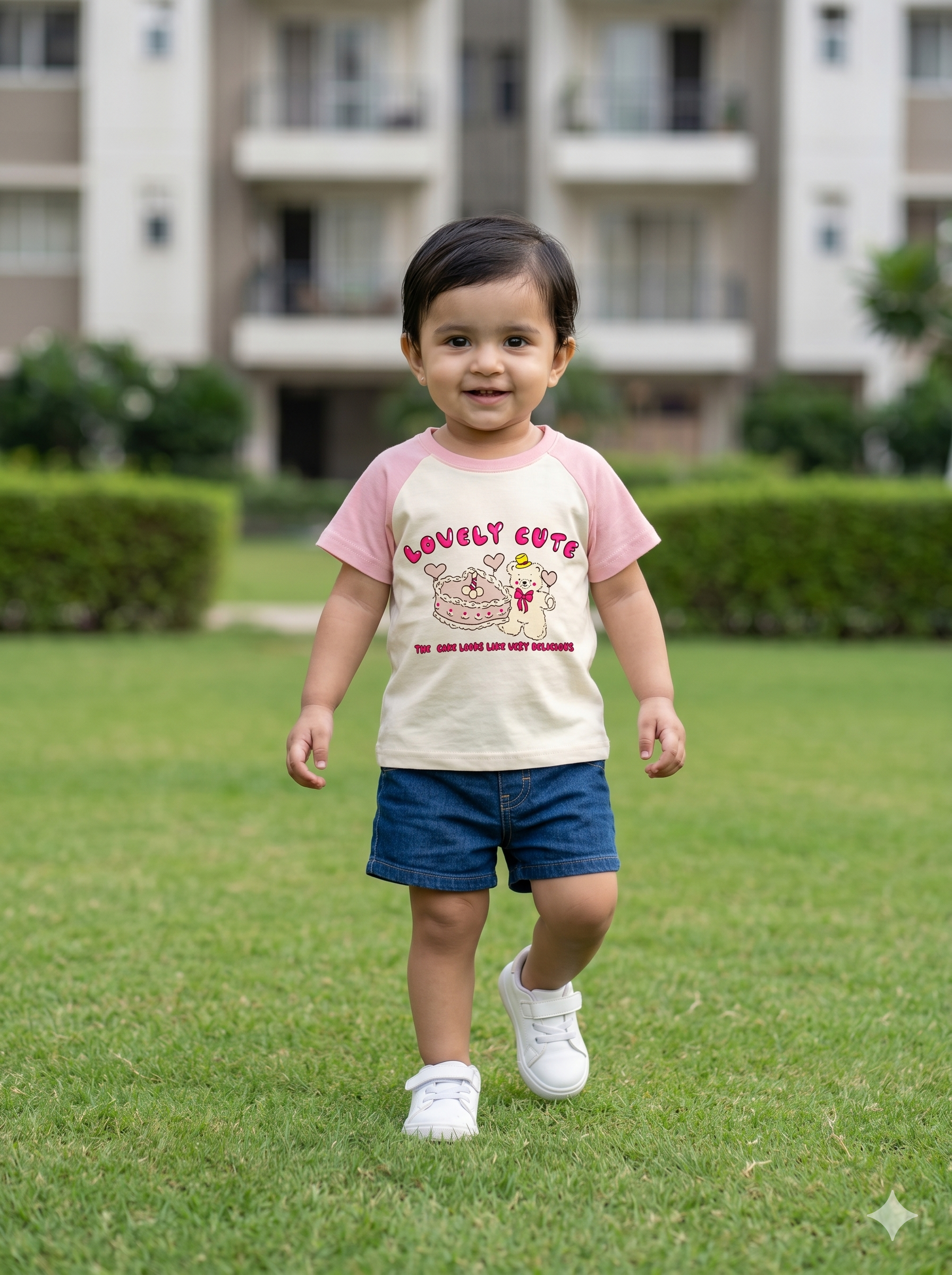 AMIONE Baby Girls Toddler Tshirt – Pure Cotton Round Neck Lovely Cute Bear Summer Soft Breathable & Comfortable Casual Wear Top