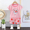 AMIONE Casual Cotton Summer Regular Fit Strawberry tshirt Top and Shorts Kids Clothing Set Dress Nightsuit for Baby Girls