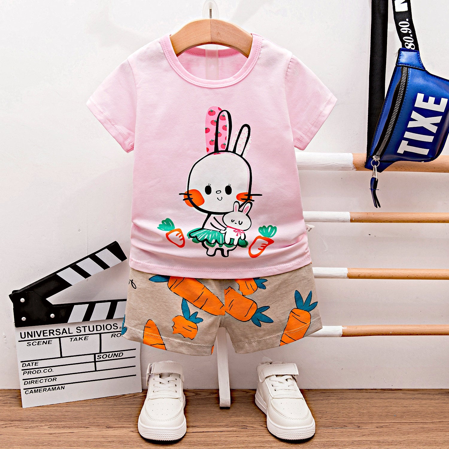 AMIONE Casual Cotton Summer Regular Fit Mommy Rabbit tshirt Top and Shorts Kids Clothing Set Dress Nightsuit for Baby Girls