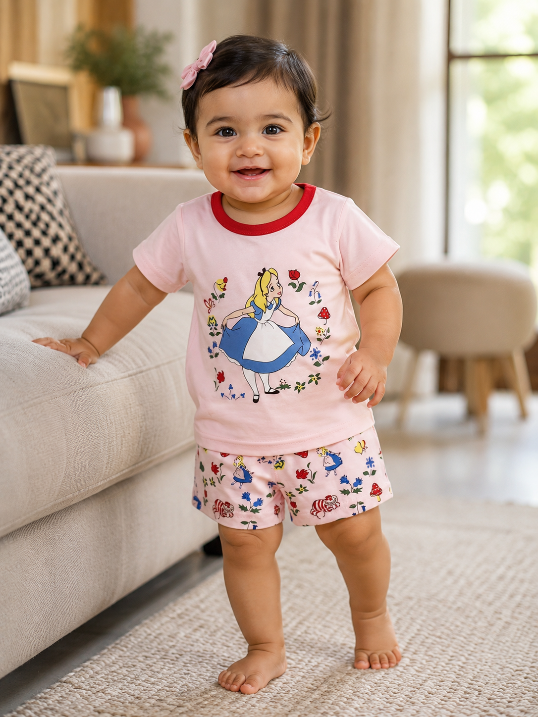 AMIONE Casual Cotton Summer Regular Fit Cinderalla tshirt Top and Shorts Kids Clothing Set Dress Nightsuit for Baby Girls