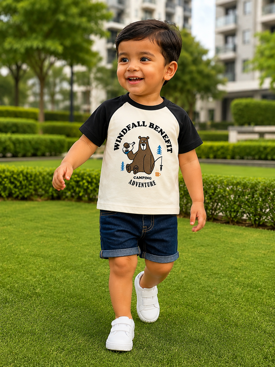 AMIONE Unisex Baby Boys & Girls Toddler Tshirt – Pure Cotton Round Neck Camping Bear Summer Soft Breathable & Comfortable Casual Wear Top