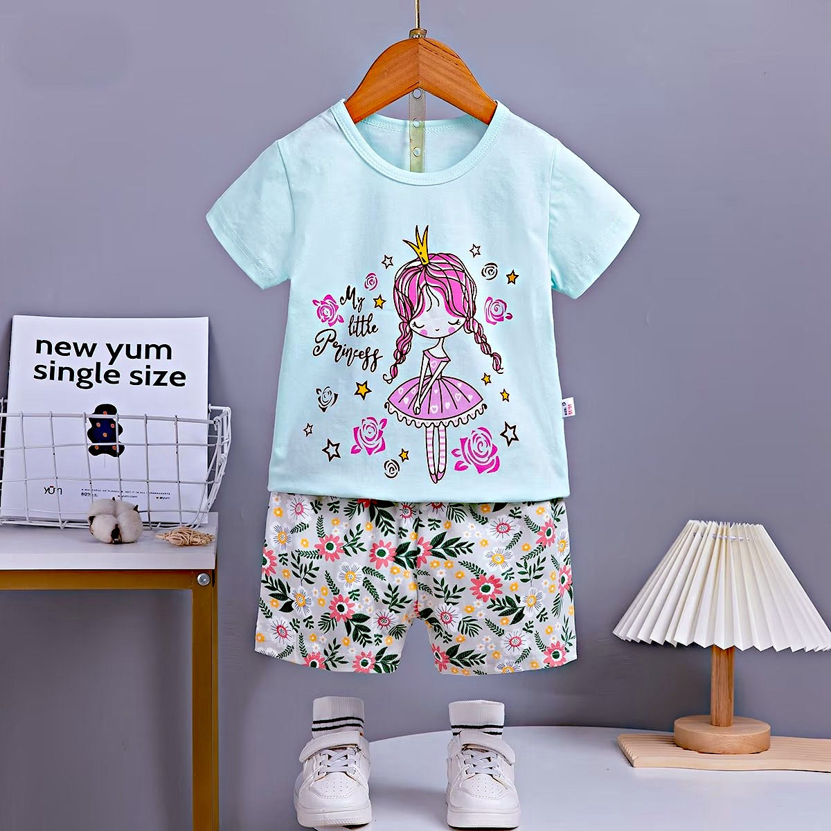 AMIONE Casual Cotton Summer Regular Fit Little Princess tshirt Top and Shorts Kids Clothing Set Dress Nightsuit for Baby Girls