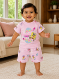 AMIONE Casual Cotton Summer Regular Fit Spongebob tshirt Top and Shorts Kids Clothing Set Dress Nightsuit for Baby Girls & Baby Boys