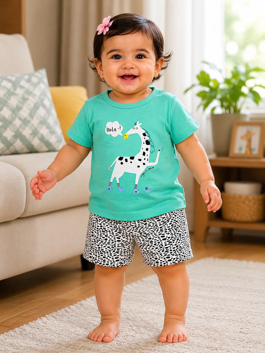 AMIONE Casual Cotton Summer Regular Fit Giraffe tshirt Top and Shorts Kids Clothing Set Dress Nightsuit for Baby Girls & Baby Boys