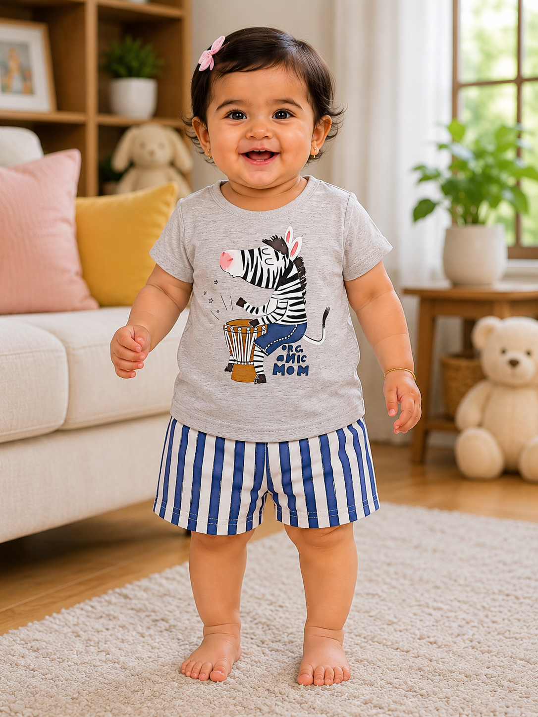 AMIONE Casual Cotton Summer Regular Fit Zebra tshirt Top and Shorts Kids Clothing Set Dress Nightsuit for Baby Girls & Baby Boys