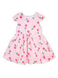 AMIONE Cotton Elegant Fancy Tulip Flowers on Pastel Pink Printed Design Summer Party Dress Frock for Baby Girls