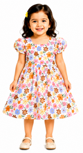 AMIONE Cotton Elegant Fancy Pink Flowers on White Printed Design Summer Party Dress Frock for Baby Girls