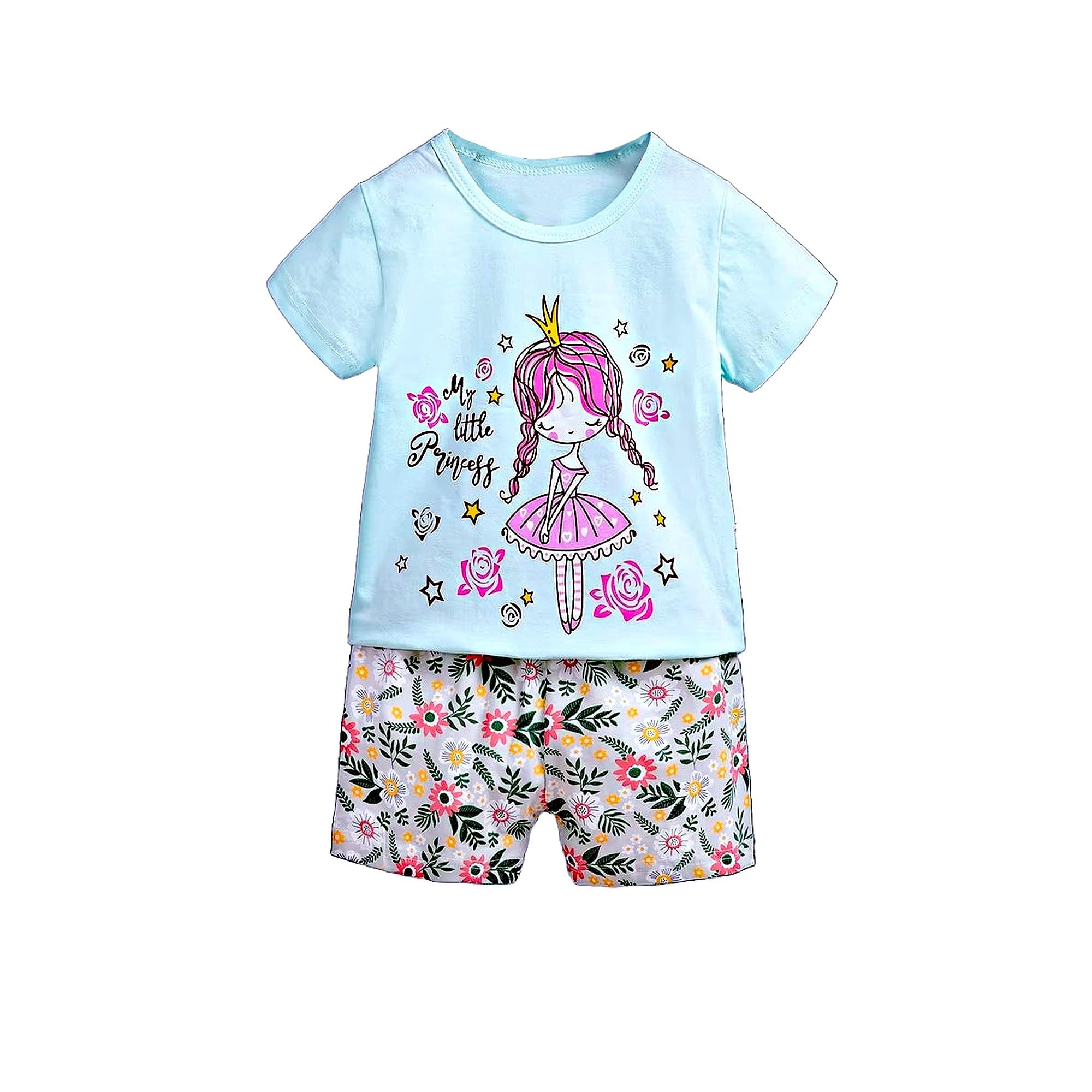 AMIONE Casual Cotton Summer Regular Fit Little Princess tshirt Top and Shorts Kids Clothing Set Dress Nightsuit for Baby Girls