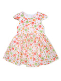 AMIONE Cotton Elegant Fancy Orange Green Flowers Printed Design Summer Party Dress Frock for Baby Girls