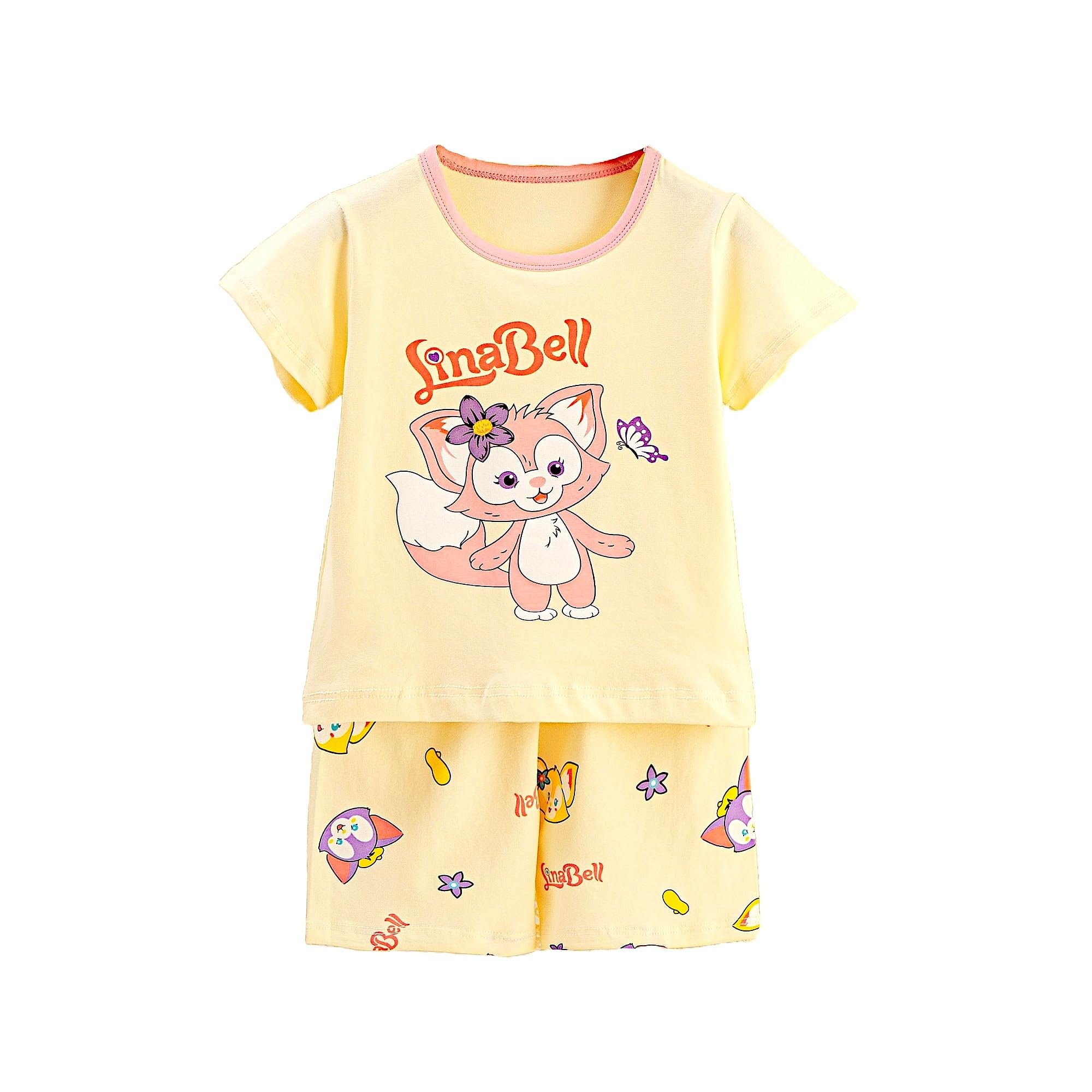 AMIONE Casual Cotton Summer Regular Fit Lina bell tshirt Top and Shorts Kids Clothing Set Dress Nightsuit for Baby Girls