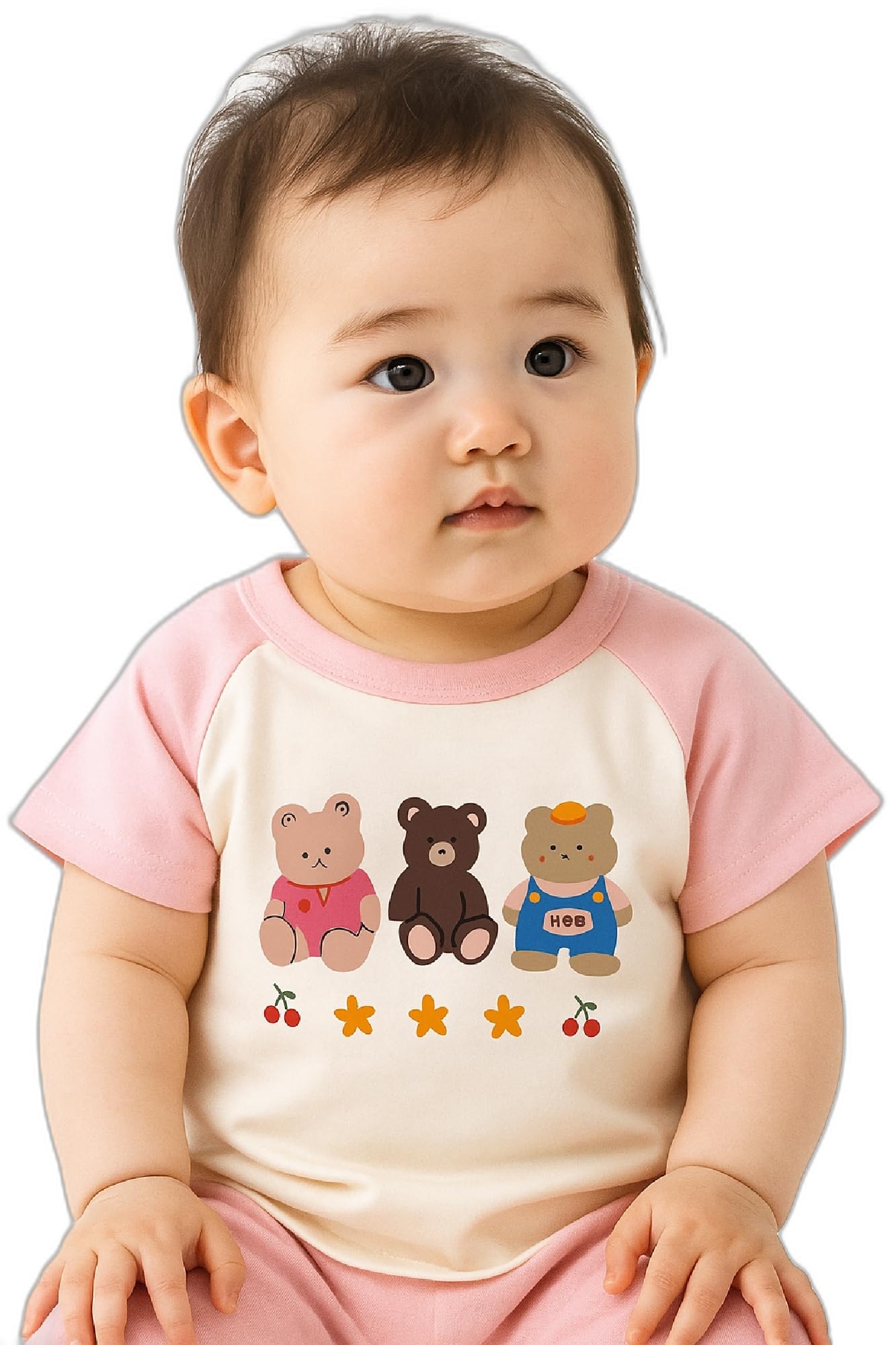 AMIONE Baby Girls Toddler Tshirt – Pure Cotton Round Neck Three Bears Summer Soft Breathable & Comfortable Casual Wear Top