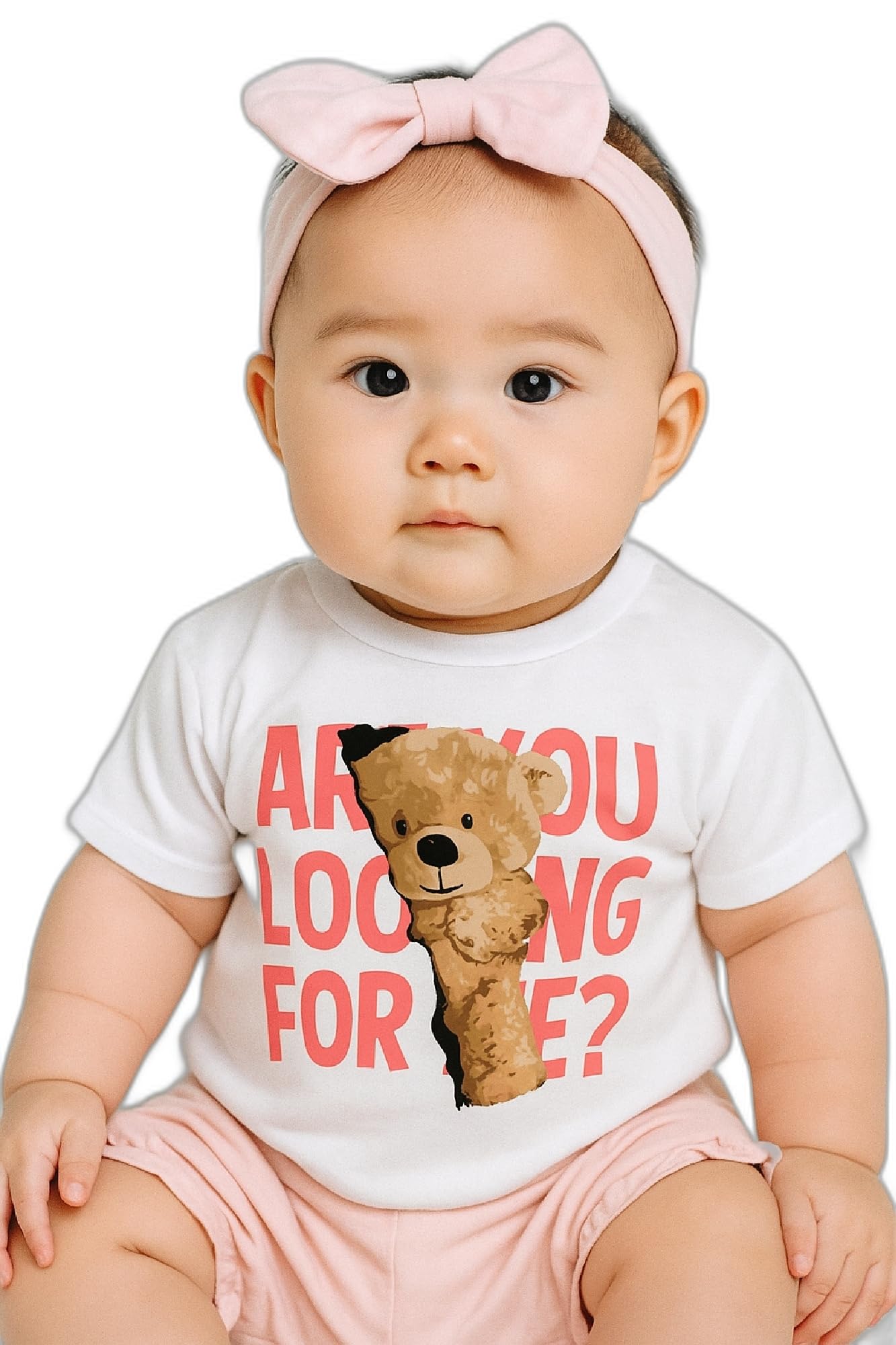 AMIONE Baby Girls Toddler Tshirt – Pure Cotton Round Neck Peeking Bear WhiteSummer Soft Breathable & Comfortable Casual Wear Top