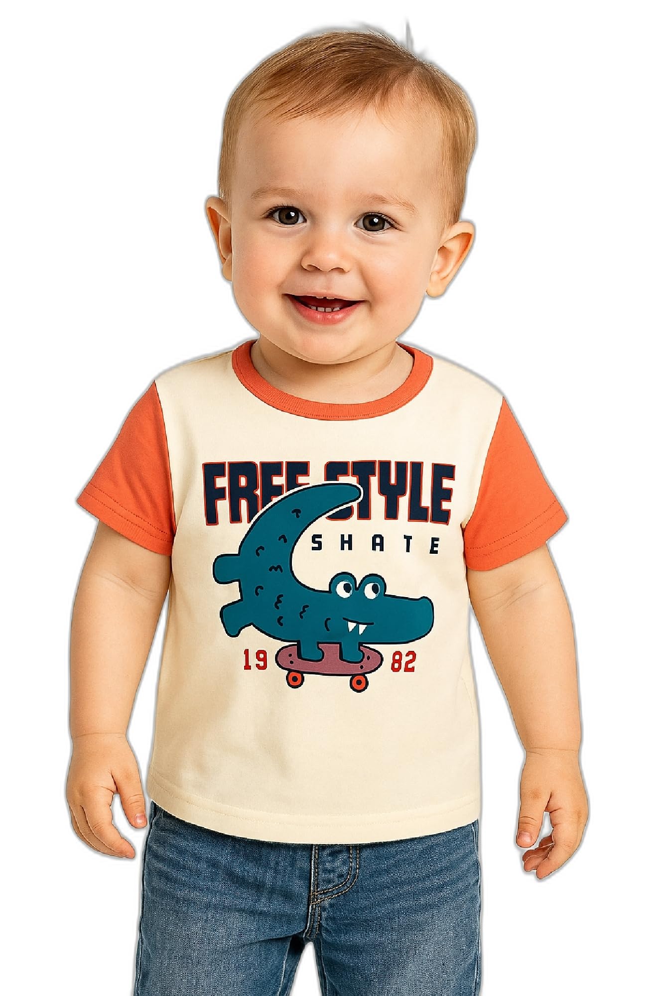 AMIONE Unisex Baby Boys & Girls Toddler Tshirt – Pure Cotton Round Neck Skateboard Crocodile Summer Soft Breathable & Comfortable Casual Wear Top