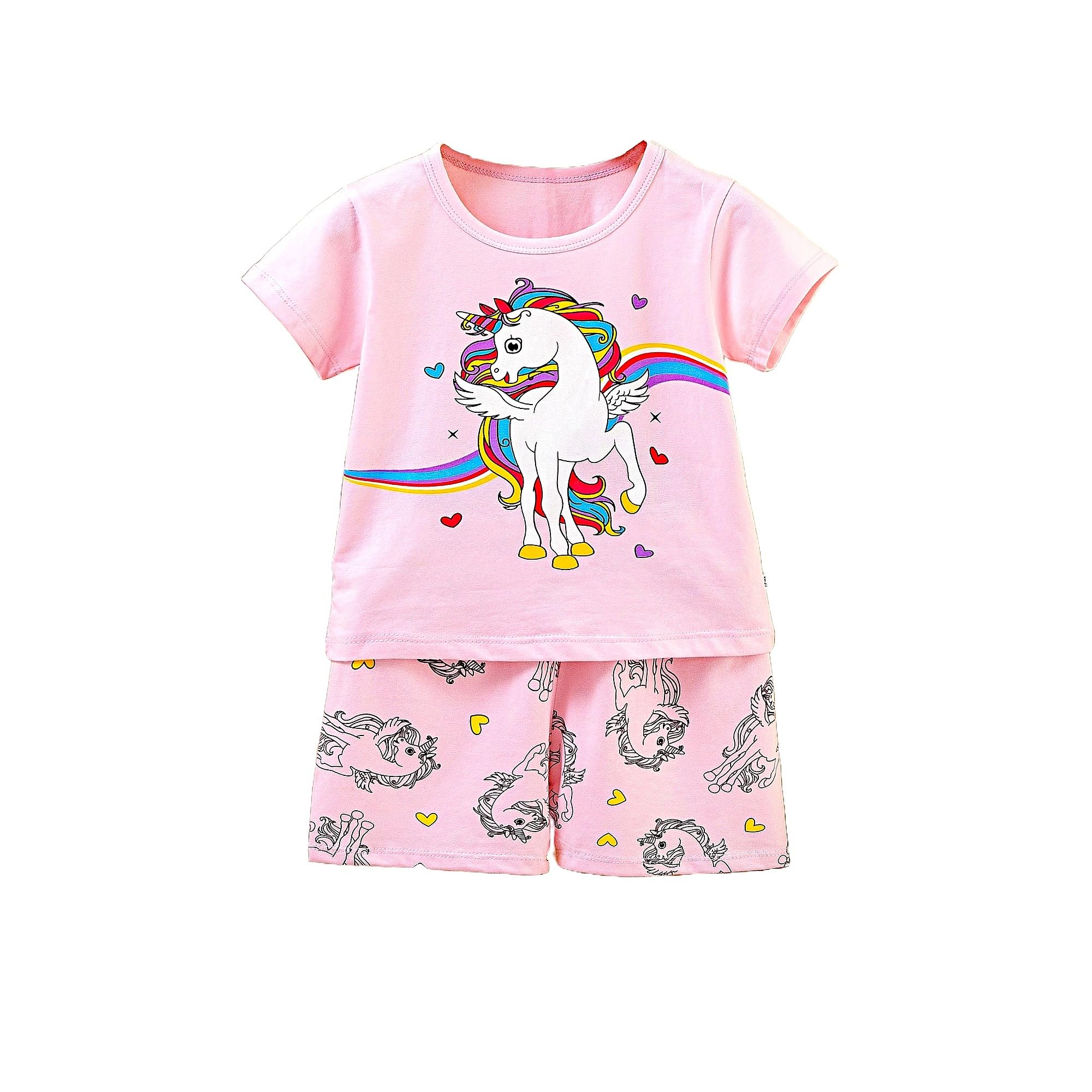 AMIONE Casual Cotton Summer Regular Fit Angel Horse tshirt Top and Shorts Kids Clothing Set Dress Nightsuit for Baby Girls
