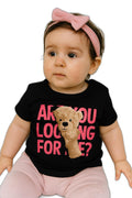 AMIONE Baby Girls Toddler Tshirt – Pure Cotton Round Neck Peeking Bear BlackSummer Soft Breathable & Comfortable Casual Wear Top