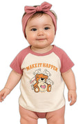 AMIONE Baby Girls Toddler Tshirt – Pure Cotton Round Neck Make It Happen Bear Summer Soft Breathable & Comfortable Casual Wear Top