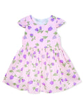 AMIONE Cotton Elegant Fancy Tulip Flowers on Purple Printed Design Summer Party Dress Frock for Baby Girls