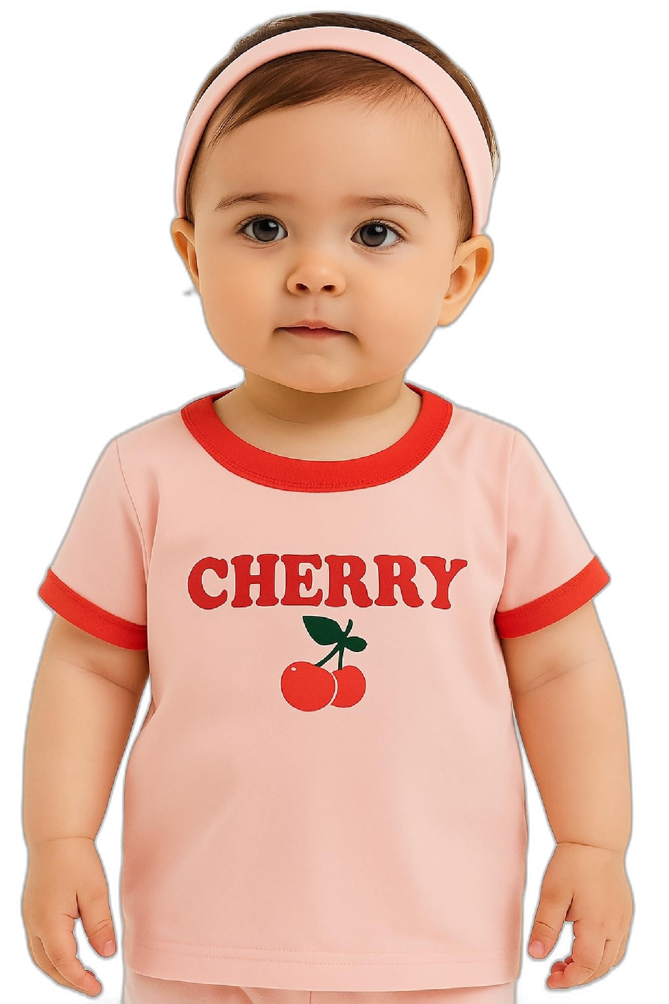 AMIONE Baby Girls Toddler Tshirt – Pure Cotton Round Neck Sweet Cherry Summer Soft Breathable & Comfortable Casual Wear Top