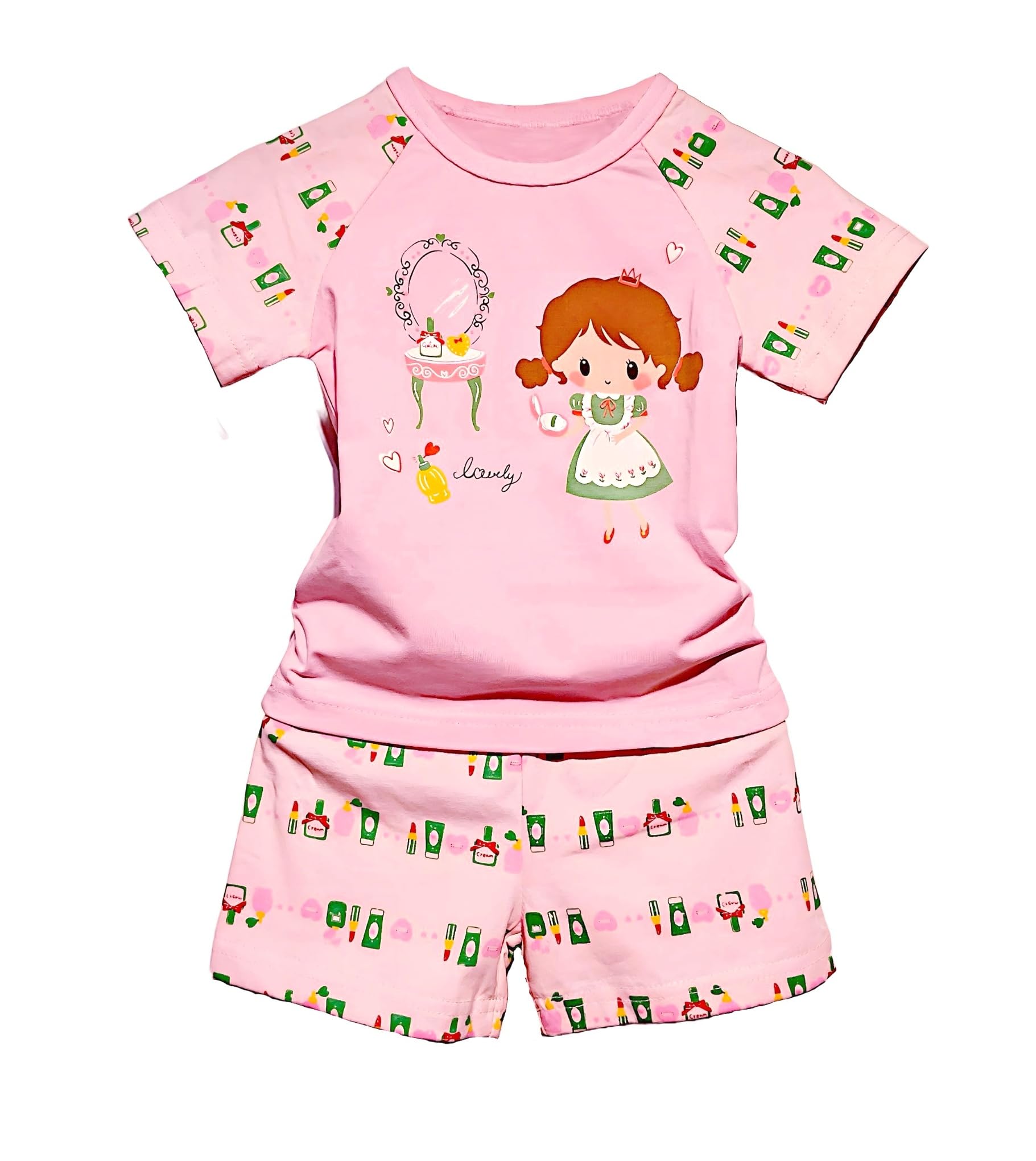 AMIONE Casual Cotton Summer Regular Fit Girl Dressup tshirt Top and Shorts Kids Clothing Set Dress Nightsuit for Baby Girls