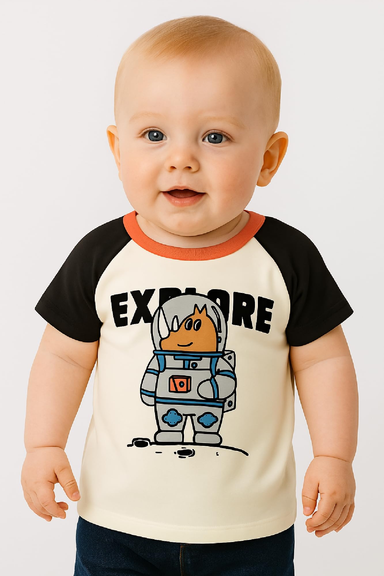 AMIONE Unisex Baby Boys & Girls Toddler Tshirt – Pure Cotton Round Neck Astronaut Character Summer Soft Breathable & Comfortable Casual Wear Top