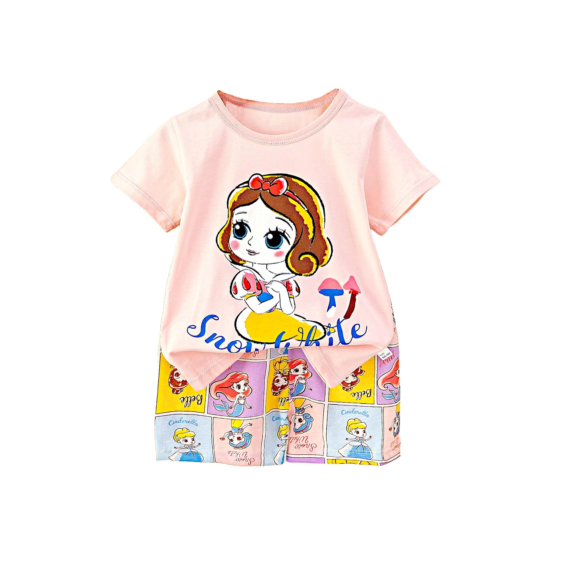 AMIONE Casual Cotton Summer Regular Fit Princess Snow White tshirt Top and Shorts Kids Clothing Set Dress Nightsuit for Baby Girls