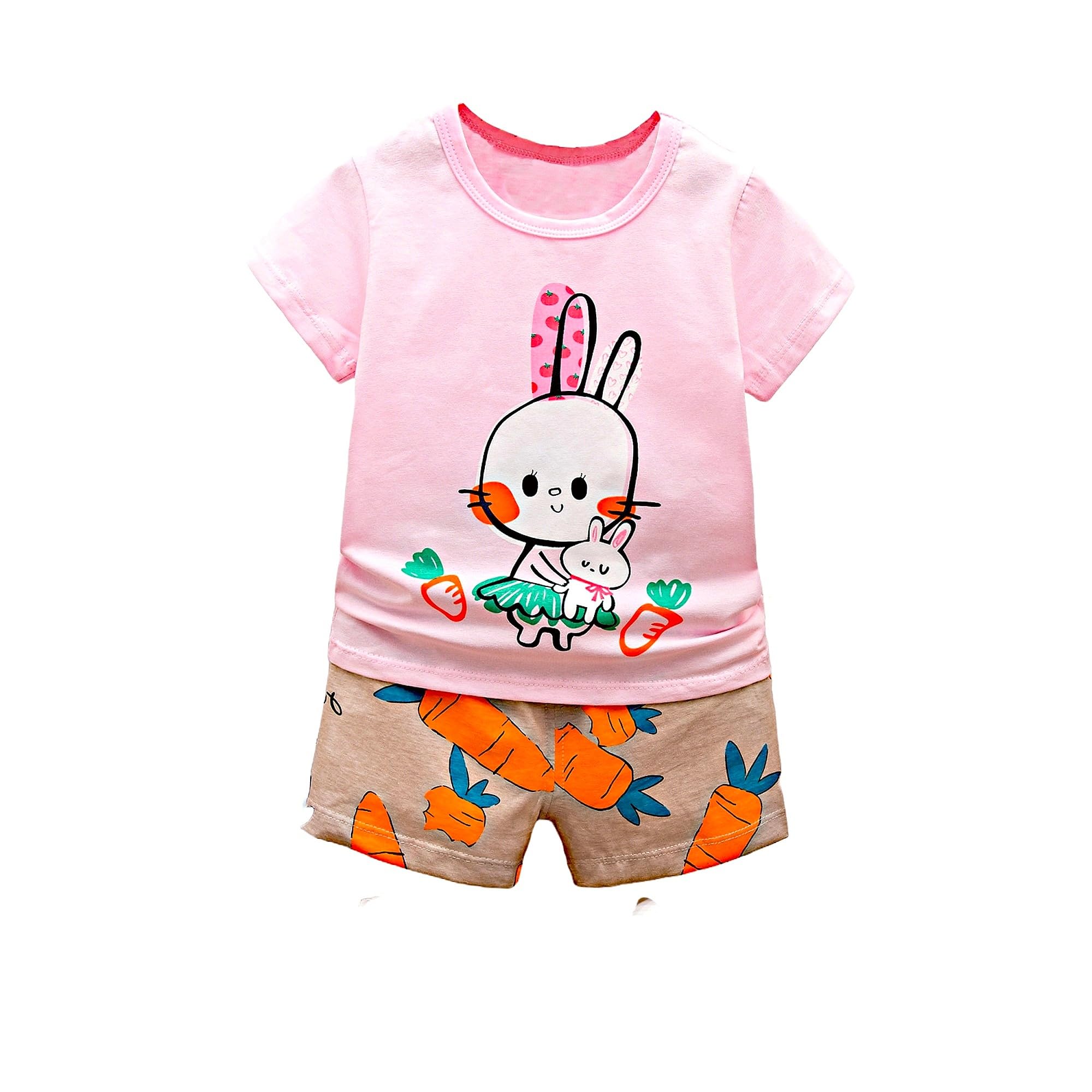 AMIONE Casual Cotton Summer Regular Fit Mommy Rabbit tshirt Top and Shorts Kids Clothing Set Dress Nightsuit for Baby Girls