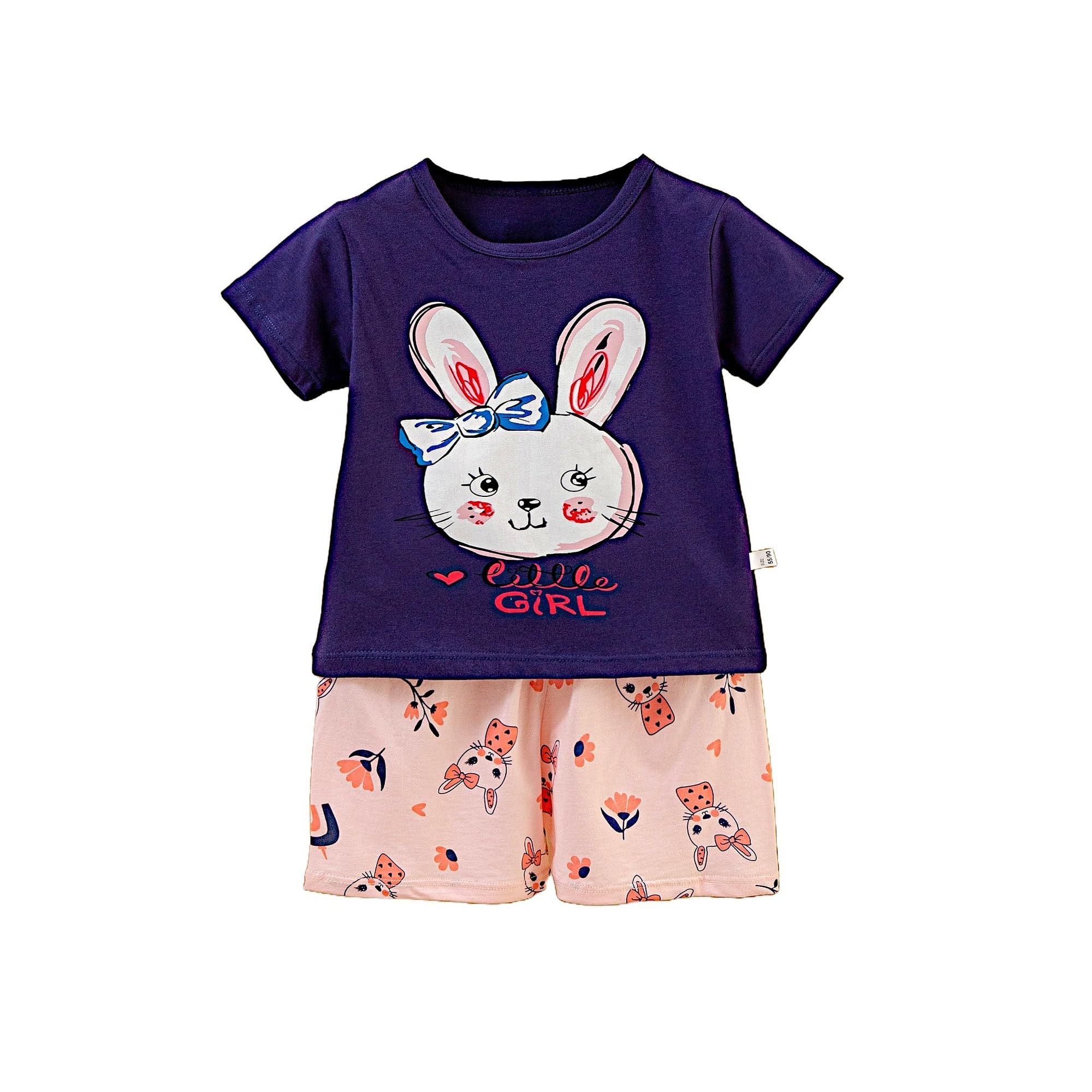 AMIONE Casual Cotton Summer Regular Fit Bow Rabbit tshirt Top and Shorts Kids Clothing Set Dress Nightsuit for Baby Girls