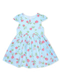 AMIONE Cotton Elegant Fancy Tulip Flowers on Blue Printed Design Summer Party Dress Frock for Baby Girls