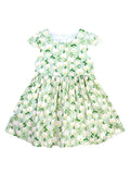 AMIONE Cotton Elegant Fancy White Stem Flowers on Green Printed Design Summer Party Dress Frock for Baby Girls