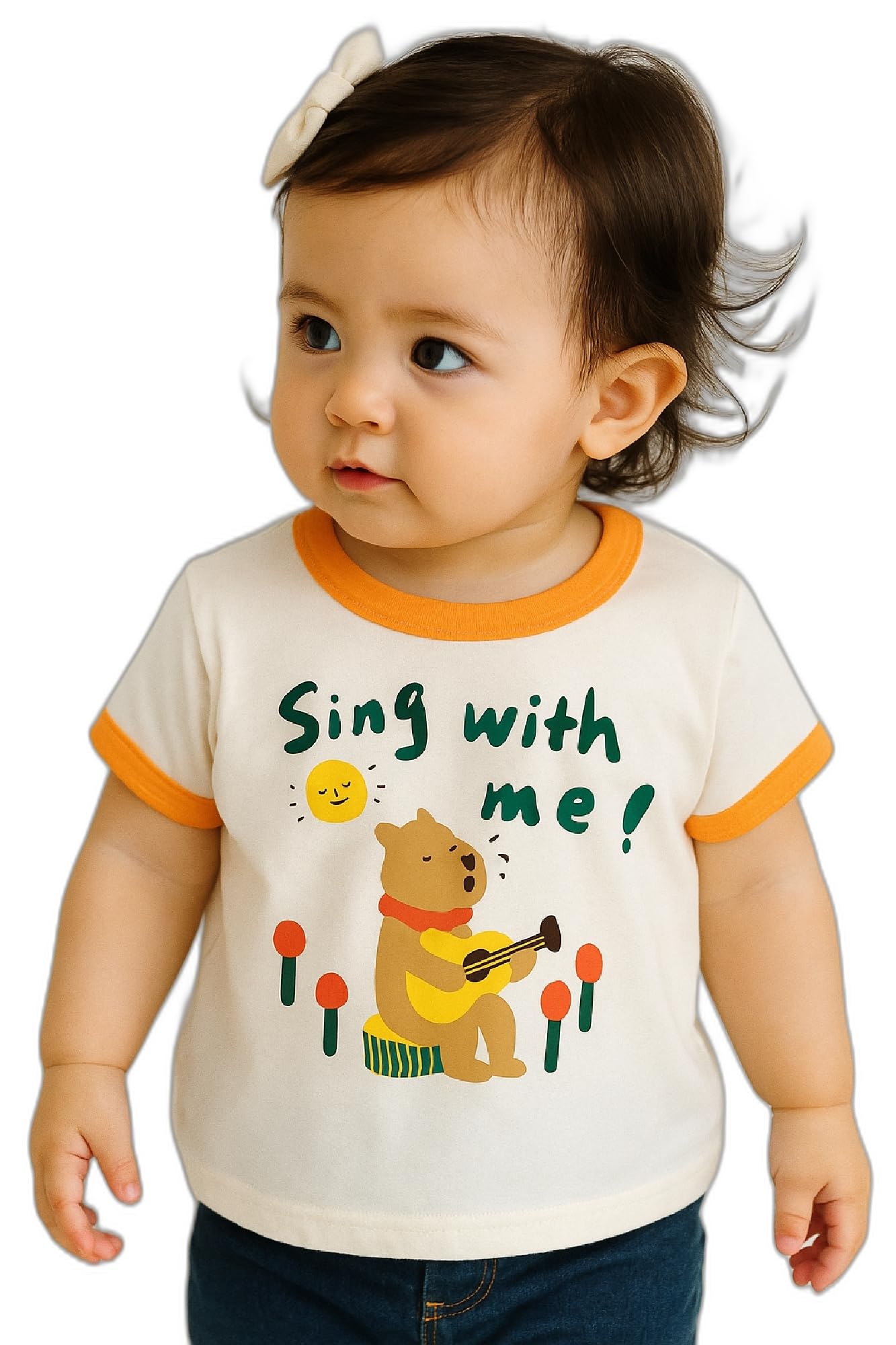 AMIONE Baby Girls Toddler Tshirt – Pure Cotton Round Neck Singing Bear Summer Soft Breathable & Comfortable Casual Wear Top