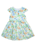 AMIONE Cotton Elegant Fancy Blue Flowers on Green Printed Design Summer Party Dress Frock for Baby Girls