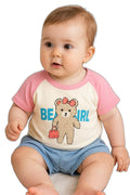 AMIONE Baby Girls Toddler Tshirt – Pure Cotton Round Neck Bear Girl Summer Soft Breathable & Comfortable Casual Wear Top