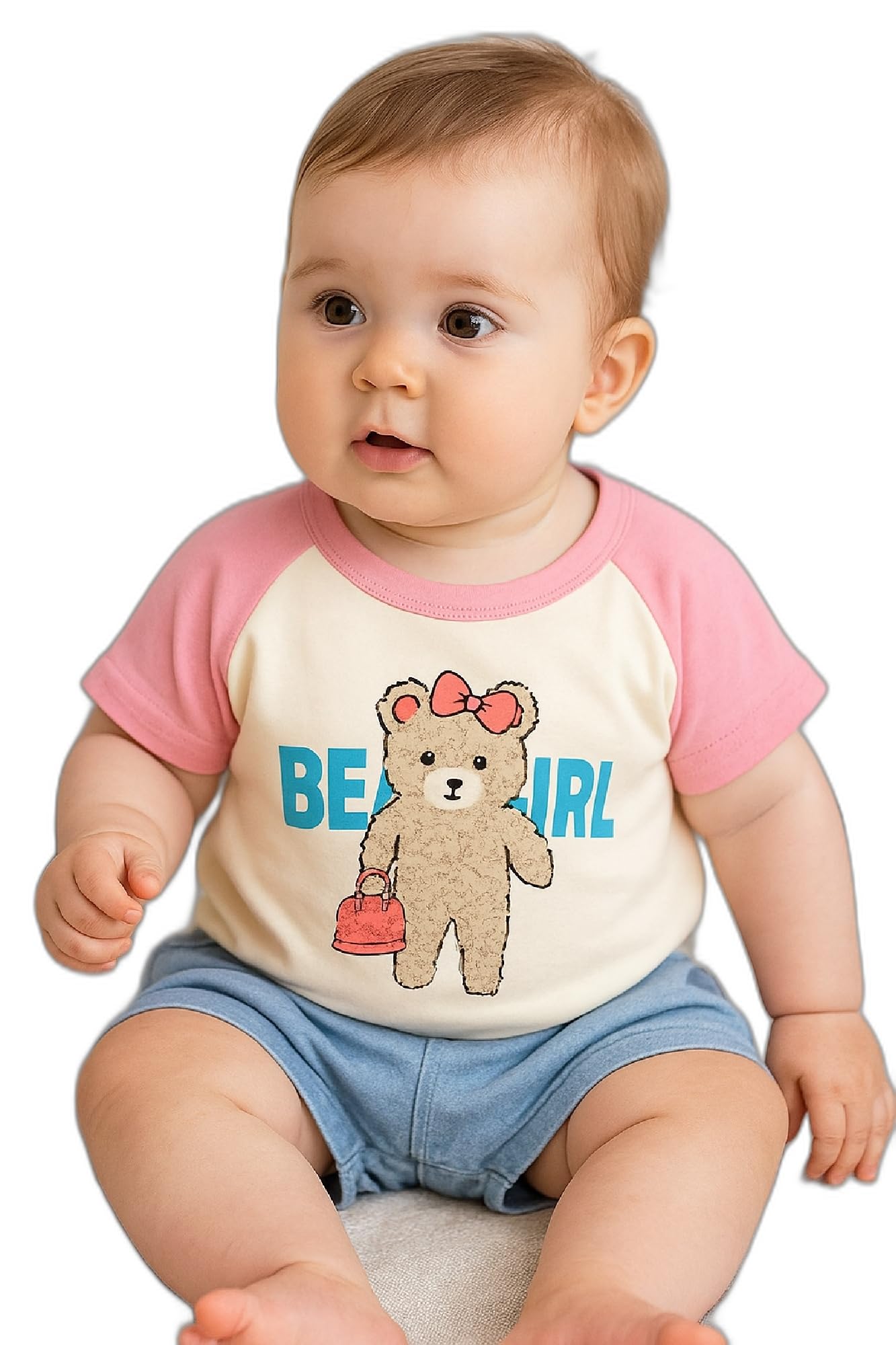 AMIONE Baby Girls Toddler Tshirt – Pure Cotton Round Neck Bear Girl Summer Soft Breathable & Comfortable Casual Wear Top