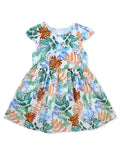 AMIONE Cotton Elegant Fancy Leaf Flowers Printed Design Summer Party Dress Frock for Baby Girls