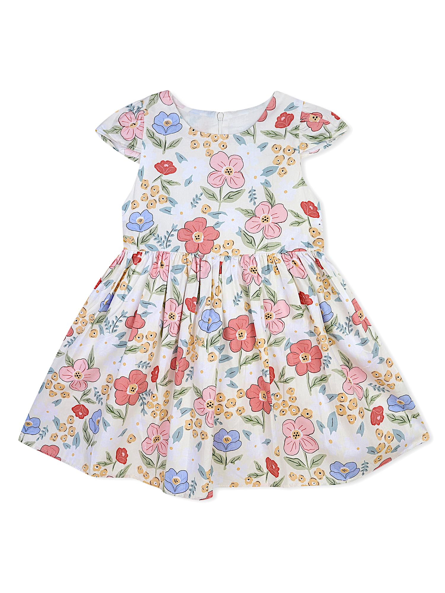 AMIONE Cotton Elegant Full Long Flowers Printed Design Summer Party Dress Frock for Baby Girls