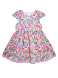 AMIONE Cotton Elegant Fancy Big Tulip Flowers Printed Design Summer Party Dress Frock for Baby Girls