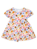 AMIONE Cotton Elegant Fancy Pink Flowers on White Printed Design Summer Party Dress Frock for Baby Girls
