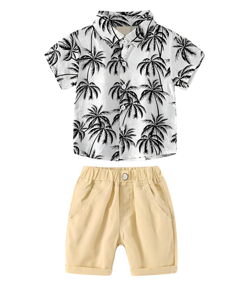 AMIONE 100% Cotton Stylish Hawaiian Beach Black Palm Tree Design Shirt & Shorts for Baby Boys