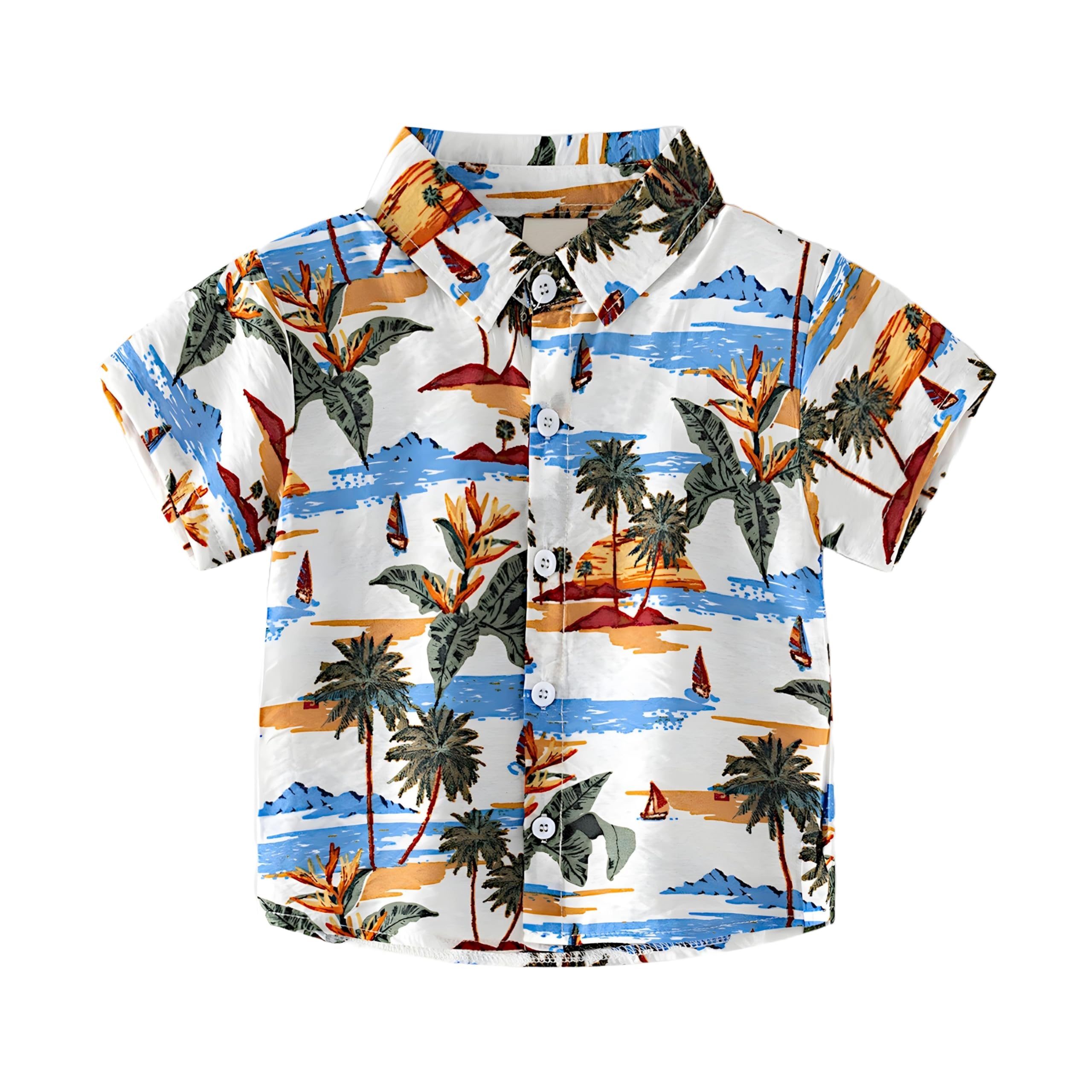 AMIONE Cotton Stylish Hawaiian Beach Landscape Design Shirt for Baby Boys
