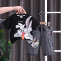 AMIONE Cotton Bugs Cartoon Bunny Design Short Sleeve Tshirt and Cropped Denim Jeans Capri Style Clothing Coord Set for Baby Boys & Girls
